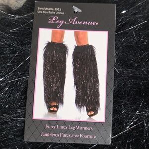 Leg Avenue Black Furry Lurex Leg Warmers Black and Silver NEW